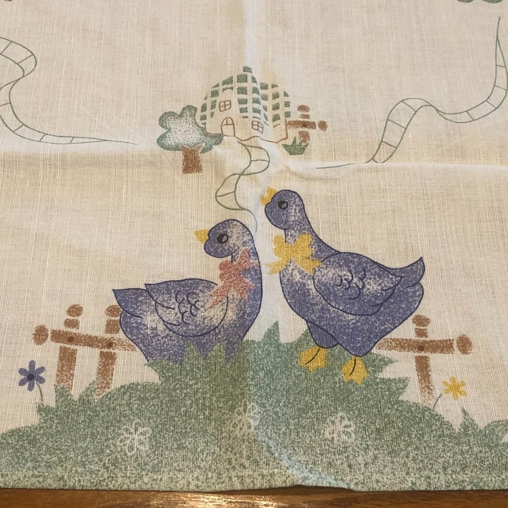 Vintage Tabletopper Country Ducks Geese Linen Blnd - Picture 2 of 5